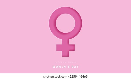 International women's day greeting card. Paper cut style. Woman sign