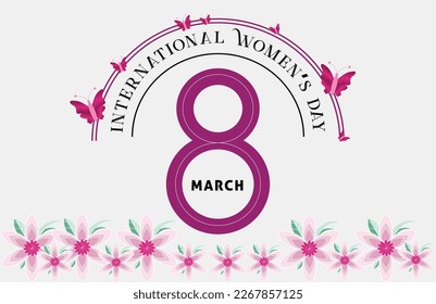 International women's day greeting card design. Women's day poster design with butterfly. 8th march girls day background design. Vector illustration