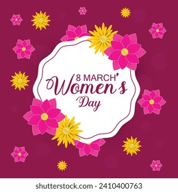 International women's day greeting card. 8 march template with flowers