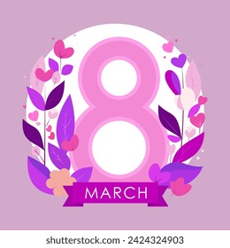 International women's day. Greeting card. Floral flat vector illustration