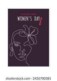 International Women's Day greeting card. March 8 holiday background with female characters and flowers. Ideal for print, postcard, social media. Vector illustration