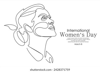 Tarjeta de felicitación del Día Internacional de la Mujer. Las caras de las mujeres en una línea continua de dibujo. Retrato femenino abstracto en estilo lineal simple. Ilustración vectorial para 8 marzo