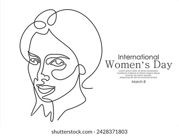 International women's day greeting card. Women faces in one continuous line drawing. Abstract female portrait in simple linear style. Vector illustration for 8 march