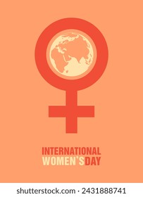 International Women's day greeting card. Woman and Venus symbol with Earth globe inside. Flat vector illustration