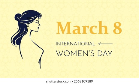 International Women's Day greeting card with beautiful woman silhouette. Vector illustration.