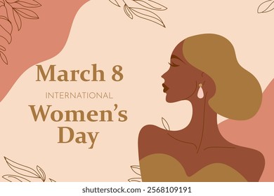 International Women's Day greeting card with beautiful African American woman silhouette. Vector illustration.