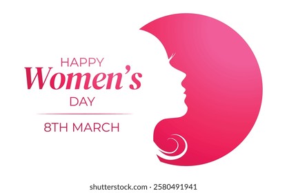International Women's Day greeting card. 8 March. Female face with the text of congratulations.