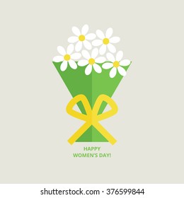 International womens day greeting card with bouquet in flat style