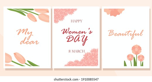 International Women's Day greeting card,8 March.With inscriptionon flower background