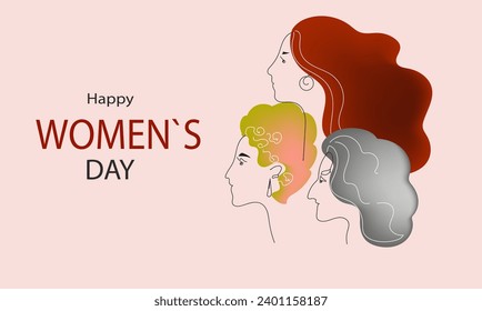International Women's Day greeting card.continuous line banner. Sketch line art style. Isolated vector illustration.
