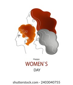International Women's Day greeting card.continuous line banner. Sketch line art style. Isolated vector illustration.