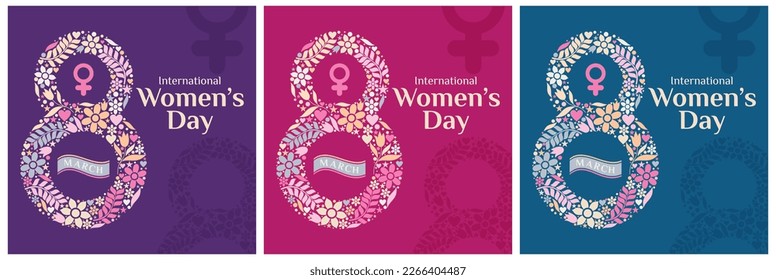International Women's Day greeting template for background, banner, poster, cover design, social media feed, with eight march logo