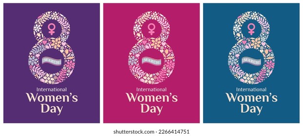 International Women's Day greeting template for background, banner, poster, cover design, social media feed, with eight march logo