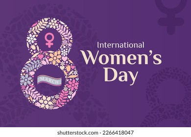 International Women's Day greeting template for background, banner, poster, cover design, social media feed, with eight march logo