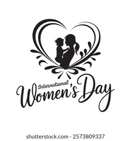 International Women's Day greetings with women's silhouette. Illustration for attractive beautiful holiday design. Silhouette black Design