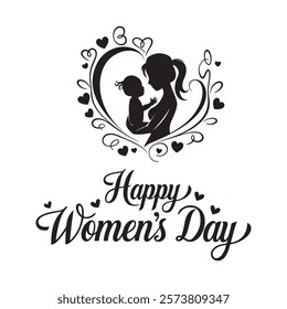 International Women's Day greetings with women's silhouette. Illustration for attractive beautiful holiday design. Silhouette black Design