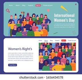 International women's day. Group of women's with different nationalities and cultures. Website concept template. Vector illustration