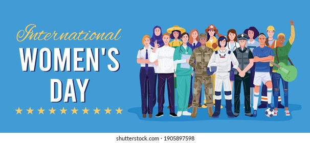 International women's day. Group of women with various occupations. Vector