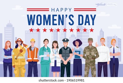 International women's day. Group of women with various occupations. Vector