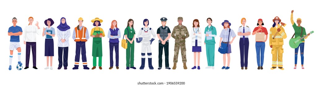 International women's day. Group of women with various occupations. Vector