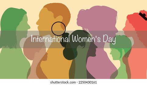 International Womens Day. A group of women from different ethnicities stands together. Vector illustration.  - Shutterstock ID 2250430161