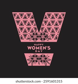 International women's Day hand lettering with flowers, Elements isolated on white background. Happy women's day 8 March. Vector Illustration