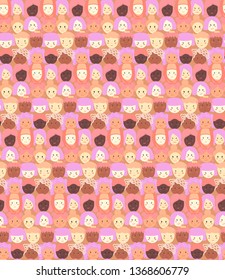 International Women's Day. hand-drawn vector seamless pattern with women faces. - Vector illustration