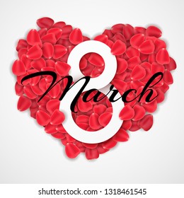 International Women's Day. Heart of rose petals on a white background. Romantic composition. Web festive banner for party. Vector illustration. ESP 10