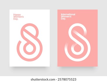 International Womens Day holiday banner. 8 march typography. 8 number design for flyer, postcard, poster or banner. 