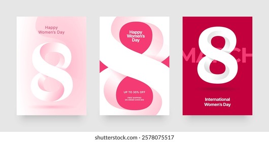 International Womens Day holiday poster. 8 march logo concept. 8 number design for flyer, postcard, poster or banner. 