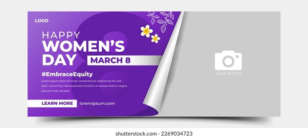 International women's day horizontal banner template with place for the photo. Usable for banner, card, and web