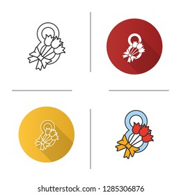 International Women's Day icon. Flowers bouquet and number 8. March 8th. Flat design, linear and color styles. Isolated vector illustrations