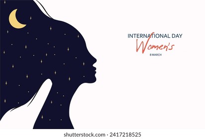 International Women's Day illustration. 8 March, Happy women's day written logo, banner. Abstract art, vector.