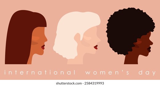 International women's day illustration banner. 8th of March day, day of the women