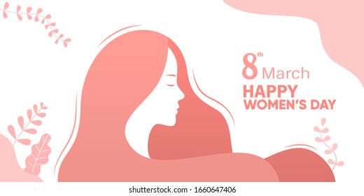 International Women's Day，Happy Women's Day illustration , female character silhouette in front of plant background