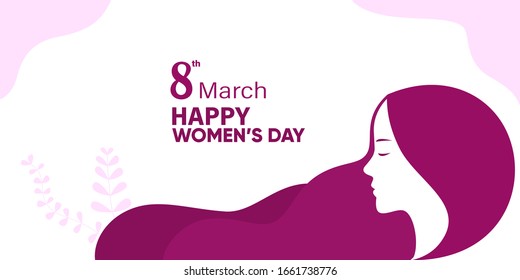 International Women's Day，Happy Women's Day illustration , female character silhouette in front of plant background