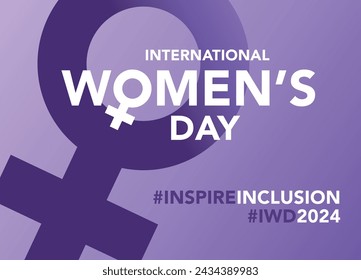 International Women's Day illustration with female symbol and hashtags. The campaign theme for International Women's Day 2024 is Inspire Inclusion.