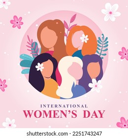 International women's day illustration with simple minimalist flat design