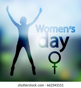 International Women's Day. Illustration, vector for your design. Logo. On a background of a photo. Woman hands up. Venus mirror is a symbol.