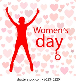 International Women's Day. Illustration, vector for your design.  Logo. On a white background with hearts. Woman hands up. Venus mirror is a symbol.