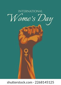 International women's day illustration. Woman hand with her fist raised up girl power