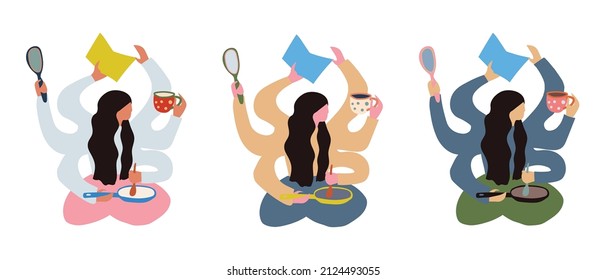 International women's day  illustration.happy woman 's day.power of women.multitasking women