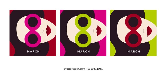 International women's day (IWD) March 8. Greeting card, banner in the style of flat design. Women in sunglasses. Vector illustration 