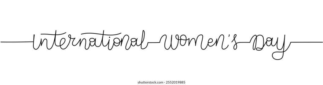 International Women's Day Lettering in one line style. Hand drawn continuous editable stroke on IWD. Outline handwritten typography for holiday banners and posters for March 8