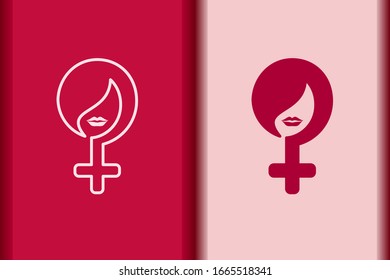International Women's Day logo minimal design element.Creative 8 March symbol concept with stylish pink.Beautiful woman face and short hair portrait silhouette for Spa,fashion,hairdressing icon vector