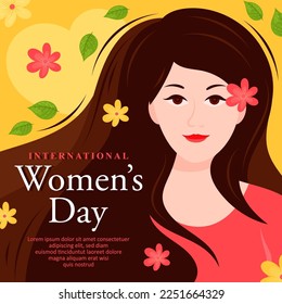 International women's day with long hair and cute color illustration 