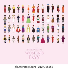 International Women's Day Manga Cartoon Character Around the World Vector Set