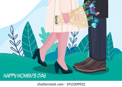 International Women's Day. March 8. Independence, equality. Women. Declaration of love. Flowers. Vector illustration in a modern style. Hand drawing.