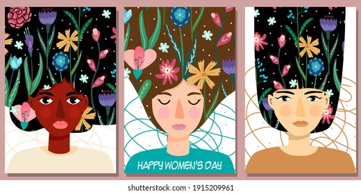 International Women's Day. March 8. Independence, equality. Women. Declaration of love. Flowers. Vector illustration in a modern style. Hand drawing.