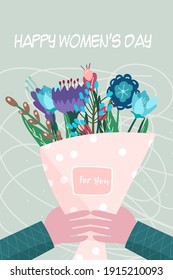 International Women's Day. March 8. Independence, equality. Women. Declaration of love. Flowers. Vector illustration in a modern style. Hand drawing.